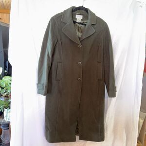 LL Bean Women's Classic Lambswool Green Polo Coat Three-Quarter Length Size 8R